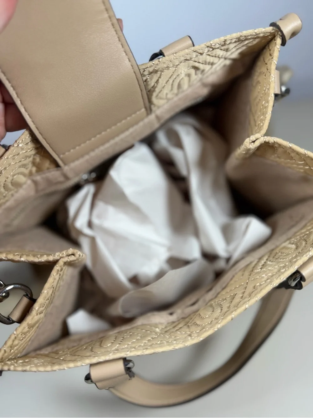 True Religion Quilted Beige Satchel